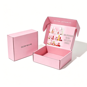 Boîtes en carton ondulé rose avec logo imprimé en couleur unie, emballages personnalisés pour produits de soin de la peau, solutions d'emballage pour l'expédition de colis de marque - Product Image 1