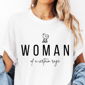 T-shirt casual da donna a maniche corte girocollo con stampa grafica Woman Of A Certain Rage, 100% cotone, vestibilità ampia, in jersey - Product Image 1