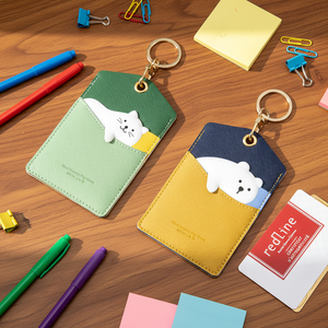 Porte-clés mousqueton en cuir imprimé en relief, motif animal de dessin animé créatif et mignon, avec porte-cartes de certificat et attache, cadeau personnel, vente en gros - Product Image 5