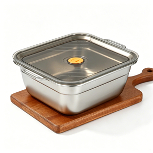 Boîte de conservation/saladier en acier inoxydable à double poignée avec couvercle ; Boîte de conservation multifonctionnelle pour le déjeuner - Product Image 2