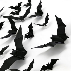 Halloween-themed Party Window Display Wall Embellishments 3D LED-<b>Illuminated</b> PVC Bat Stickers Indoor Use - Product Image 4