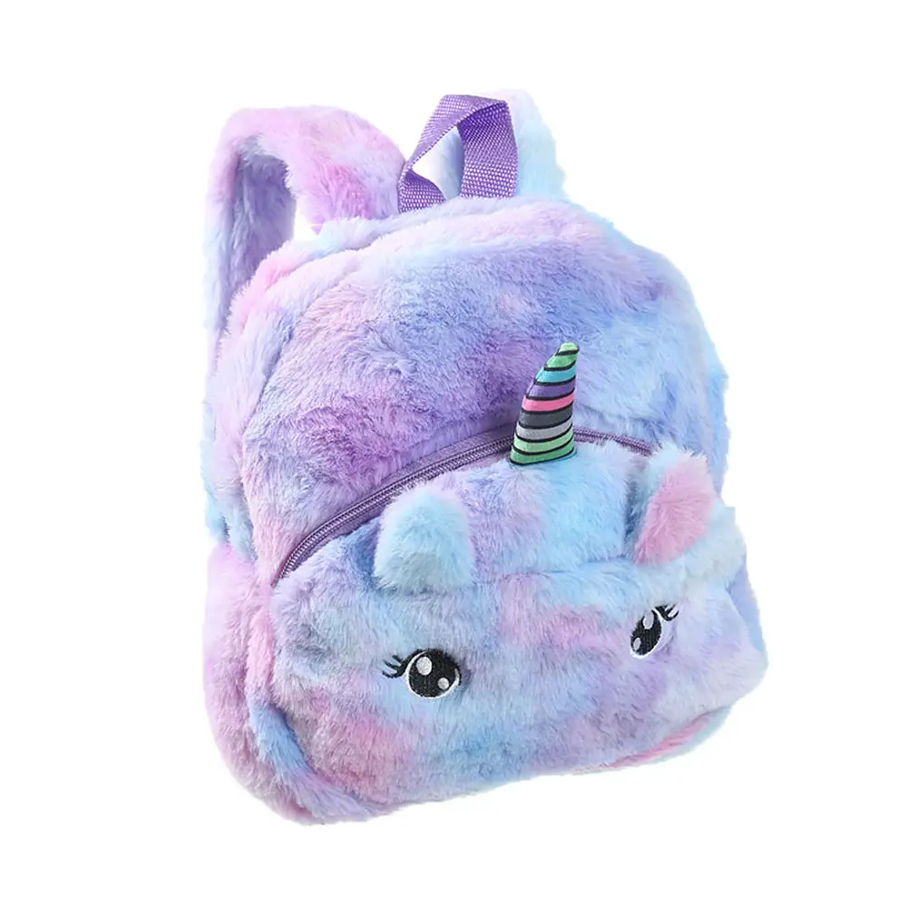 JANHE Cute tas ransel Toddler Gift Children School Beg Mini Travel Cartoon Plush Unicorn Fur Small Kids Rucksack Backpack Bag