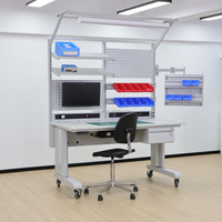 Station de travail ESD DETALL pour l'assemblage de circuits imprimés avec réglage de hauteur programmable et design ergonomique