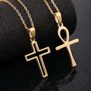 Venta caliente impermeable cristiano católico religioso Cadena de acero inoxidable Jesús Cruz colgante collar para Mujeres Hombres