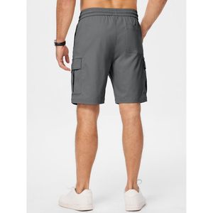 FOXA Men's Casual Cargo Shorts Elastic Waist Drawstring Summer Work Short With Multi Pockets Breathable Canvas <b>Material</b> - Product Image 4