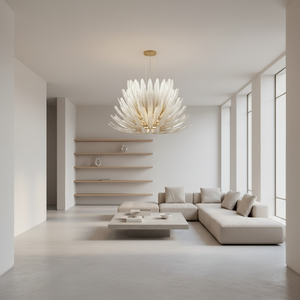 Illuminazione a Soffitto Moderna Nordica, Lampadario di Lusso a LED con Piume Bianche e Vetro, Lampade a Sospensione per Soggiorno - Product Image 3
