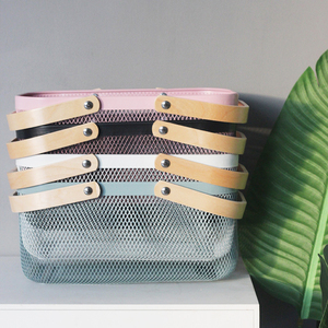 Square Rectangle Mesh Steel Storage Organizer Fine Mesh Stainless Steel <strong>Basket</strong> with <strong>Wood</strong> Handle <strong>Picnic</strong> <strong>Basket</strong>