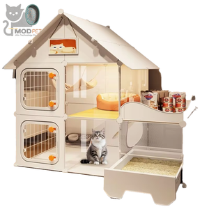 Cage d'intérieur extra large pour chat une pièce une salle une salle une salle de bain espace libre villa bac à litière toilette fermeture à bouton matière plastique - Product Image 1