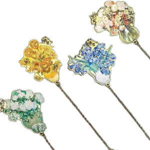 Marcapáginas de Metal hueco con pintura de flores Vintage, colgante de 1 pieza para <span class=keywords><strong>amantes</strong></span> de libros con cadena, papelería impresa para regalo de cumpleaños - Product Image 4
