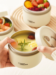 304 Stainless Steel Insulated Lunch Box Set Round Stackable Food Container with Leak Proof Lid and Thermal Bag for Office School - Product Image 3