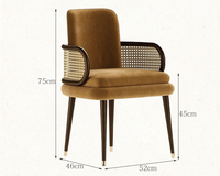Chaise de restaurant en bois massif tressé en rotin, style nordique moderne, avec revêtement en velours, ensemble de chaises de café et de restaurant pour la détente