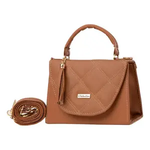 Bolso Bandolera para Mujer Fana, Color Camel, Microfibra, Cuero Sintético, Acolchado con Diamantes, Correa Ajustable, Uso Diario - Product Image 3