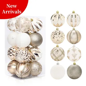 Nouveau haute qualité Noel Champagne 8cm en plastique personnalisé suspendu décor boule de noël boule et ornements d'arbre