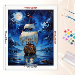 Kit de pintura por números de velero para adultos, lienzo acrílico DIY, barco sereno, cielo iluminado por la Luna, 16x20 pulgadas, regalo de arte náutico sin marco - Product Image 2