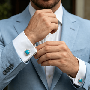 Blue White Colors Shirt Sleeve Buttons Creative Round Cufflinks for Men's Party Jewelry Gift - Product Image 3