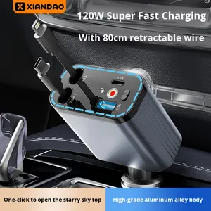 120W Siêu Nhanh Sạc Có Thể Thu Vào Xe Sạc Điện Thoại Di Động <span class=keywords><strong>USB</strong></span> Adapter Cắm Một-Ba Xe Thuốc Lá Nhẹ Hơn Sạc - Product Image 5