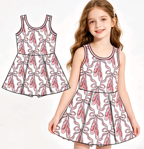 Robe d'été personnalisée pour filles, style boutique, imprimé ballerines, coupe trapèze, avec short intégré, pour le sport, le cheerleading, le yoga et les loisirs, modèle Sœur - Product Image 1