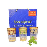 Nouveaux verres en verre marocain ensemble 6/12 pièces en relief or sculpture arabe tasses à eau verres à thé