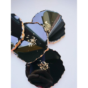 Round Pink <b>Resin</b> Coasters With Gold Leaf Accents Glam <b>Table</b> Mats 400 Mm Diameter Non Slip Design - Product Image 3