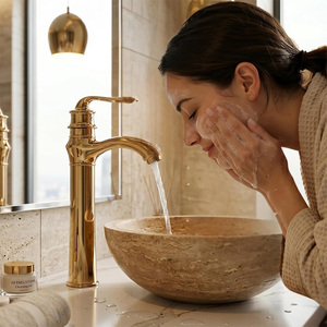 Promotion : Robinet de lavabo autoportant en laiton doré, chaud et froid, pour salle de bain - Product Image 3