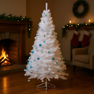 Sapin de Noël blanc artificiel de 7 pieds, ornement décoratif d'intérieur sur pied, sans lumières incluses - Product Image 2