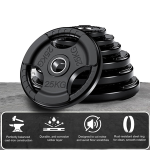 Juego de Discos de Pesas VIGFIT, Discos de Goma de 25 kg (45 lb), <span class=keywords><strong>con</strong></span> Agarre de Tres Orificios, Recubiertos de PEV Negro para Levantamiento de Pesas - Product Image 5