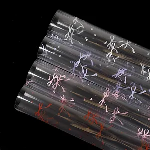 New Cute Girly Style Cellophane Transparent Flower Wrapping Paper Bow Printed Bouquet Wrapping Paper