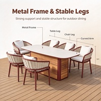 Ensemble de salon de jardin de luxe en aluminium et rotin moderne avec table à manger et foyer extérieur