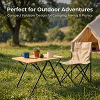 Mesa Plegable de Bambú Estilo Maletín, Mesa Ligera para Acampar, Picnic, Dormitorio, Balcón y Estación de Trabajo para Portátil