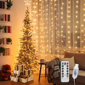 Aigostar 300 LED luci della tenda di natale 3x3m filo di rame 10m lunghezza 8 modalità di controllo remoto lucine per feste - Product Image 1