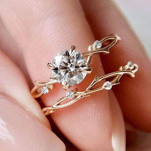 Moss Agate 925 Sterling Silver Rose Gold Plated <b>Moissanite</b> Bridal Engagement <b>Ring</b> with Prong Setting Third Party Certified Gift - Product Image 6