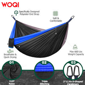 Hamaca doble de nylon Woqi, portátil, para acampar al aire libre, cama colgante para playa y senderismo - Product Image 4