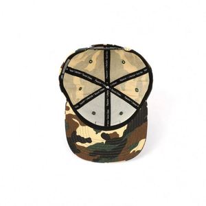 Custom Inner Tape Printed Adult Size 6 Panel Structured Woven Patch Camo Snapback Cap <b>Hats</b> - Product Image 6