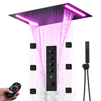 Ensemble de douche thermostatique à LED encastré avec fonction pluie, mitigeur mural en acier inoxydable avec robinet en céramique et jets de massage, douchette à main