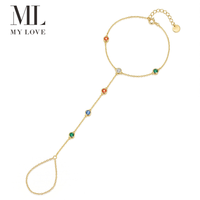 Bracelet chaîne de main Mylove en argent sterling S925 plaqué or avec zircons multicolores CZ pour femme – Cadeau coloré