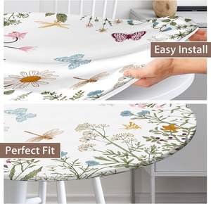 Custom <strong>Round</strong> Table Cloth Spring Summer Flower Elastic Edge Waterproof <strong>Wipeable</strong> Reusable <strong>Tablecloths</strong> for Picnic Kitchen - Product Image 3