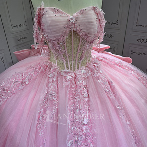Lsmu185 <b>Sweet</b> Pink Princess Quinceanera Dresses Sweetheart Neck Bow Crystals Beaded Luxury 16Th <b>Birthday</b> Party Prom Ruffles Ball - Product Image 4
