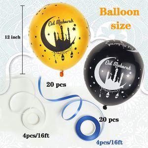 40 pièces de ballons en latex Eid Mubarak de 12 pouces, ballons dorés <span class=keywords><strong>et</strong></span> noirs en vrac pour les décorations de fête islamique musulmane du Ramadan Eid - Product Image 5