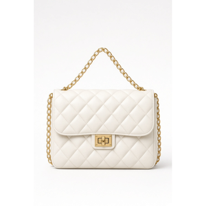 White <b>Quilted</b> Shoulder Bag Gold Chain Strap Zipper Closure Minimalist Style All Seasons Women's <b>Handbag</b> Fashion Portable Travel - Product Image 1
