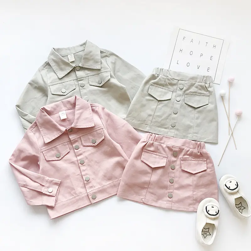 2021 fashion girls outfits Cotton Infant Toddler Girls Jean Jacket+Denim Skirt 2PCS Spring Autumn Long Sleeve Clothing set