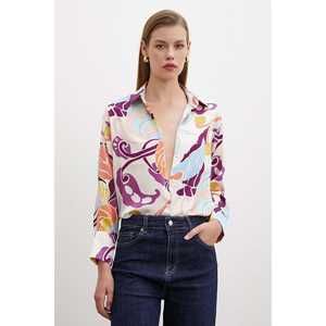 Camisa de Seda con Estampado Floral para Mujer, Blusa Casual con Botones, para Uso Diario - Product Image 2