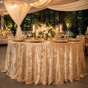 Wholesale Champagne Crushed Velvet Round <b>Tablecloth</b> for Candlelight <b>Wedding</b> Banquet Event Rental - Product Image 1