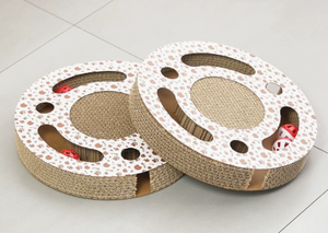 Griffoir pour chat en carton ondulé rond avec boule interactive et clochette, jouet de griffage pour chaton, jeu d'intérieur - Product Image 6