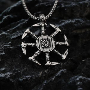 yunnique Men's Stainless Steel Viking <b>Cross</b> Pendant Necklace Geometric Design Asymmetry Gift Jewelry - Product Image 2