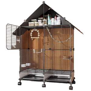 قفص طيور معدني منزلي على شكل فيلا، قفص تربية للببغاء والبادجي والكوكاتيل واليوروبين، قفص أفقي السلك للطيور الحب والغرزالي - Product Image 1