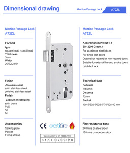 Factory-A72ZL Certified Fire-Rated Mortise <span class=keywords><strong>Lock</strong></span> Durable Anti-Theft Dead Bolt com chave para portas de madeira e aço Iron <span class=keywords><strong>CAM</strong></span> <span class=keywords><strong>Lock</strong></span> - Product Image 3