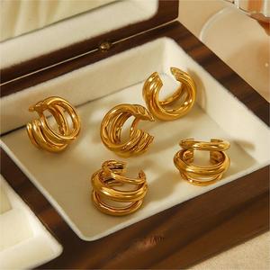 Fashion Cuff Earrings Geometric 18K Gold Plated Titanium Steel Ear <b>Clips</b> For Cartilage Piercing Yiwu Origin TE6914-G - Product Image 1