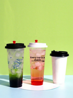 Gobelets jetables en polypropylène de calibre 90 pour thé au lait et jus de fruits avec couvercle dôme personnalisé, 500 pièces/paquet pour boissons froides/chaudes