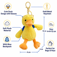 Porte-clés en peluche canard jaune Zaves - Écologique, doux, durable, logo personnalisé, cadeau unisexe pour sacs à dos/clés
