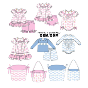 Newest Designs Customized Smocked Children Clothing pink Pumpkin Printing <strong>Baby</strong> Girl Clothing <strong>Halloween</strong> Matching <strong>Outfit</strong> - Product Image 1